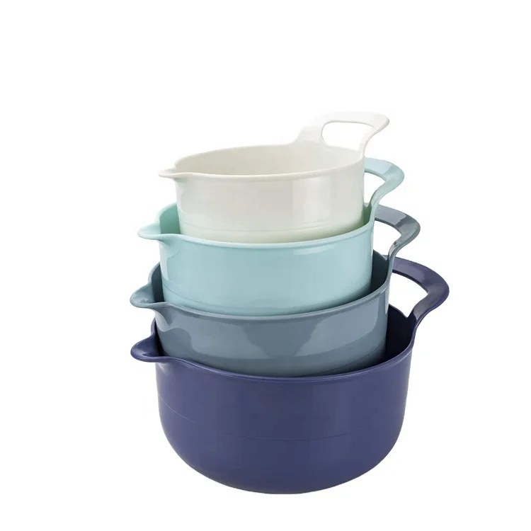4 Piece Nesting Plastic Mixing Bowl Set with Pour Spouts and Handles