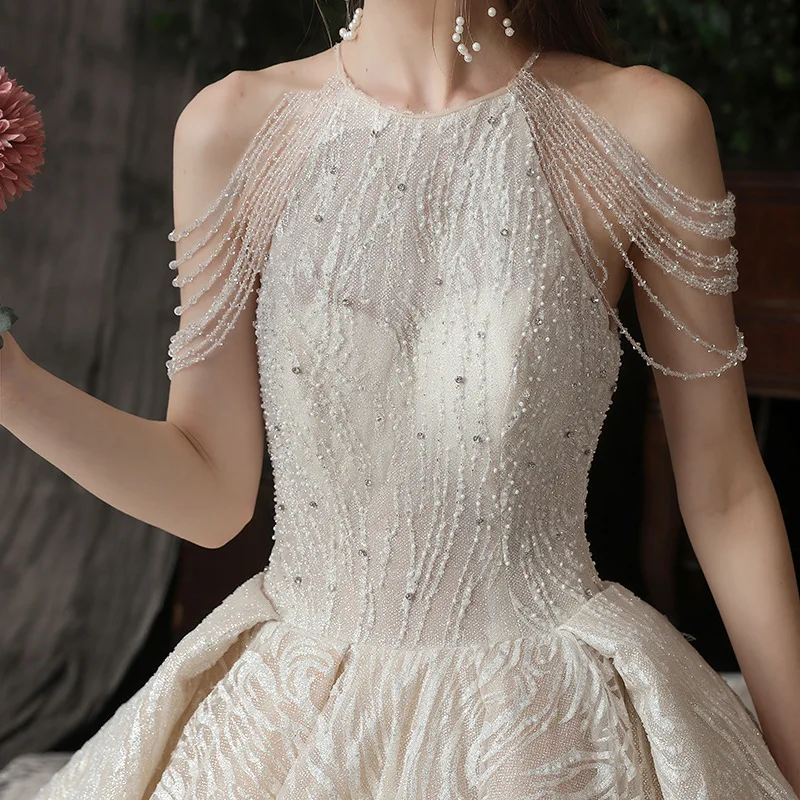  New Arrivals Luxury Wedding Dress Tassel Halter Bridal Gowns Girl