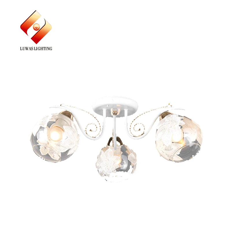 
Finely processed glass shade bright white ceiling lamp for living room 