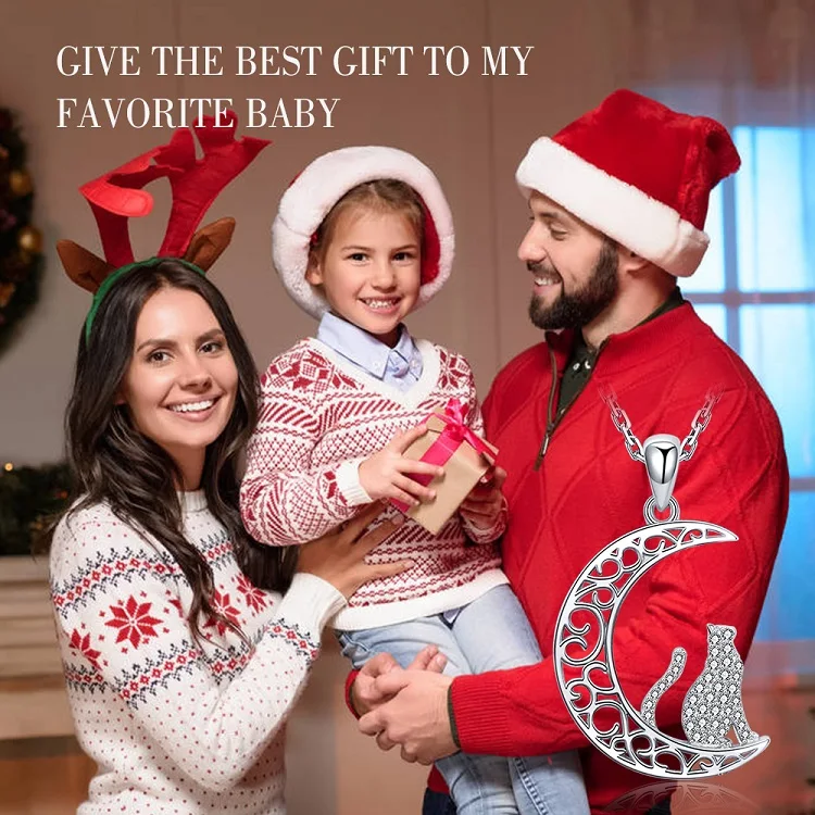 925 sterling silver crescent moon with cat necklace for women