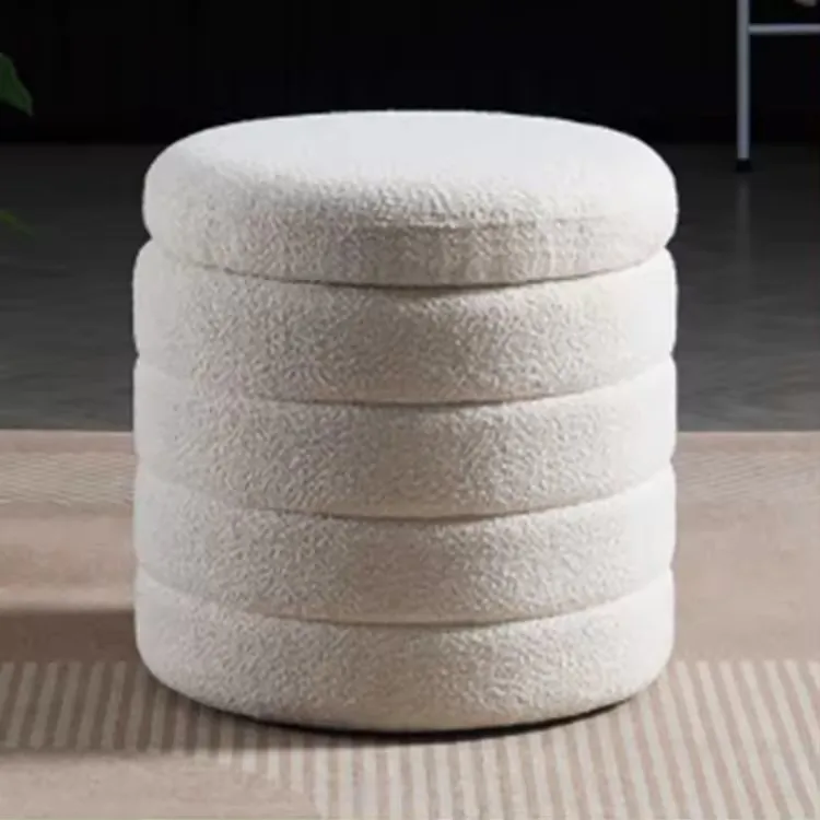 Classic design modern storage stool boucle fabric upholstered round pouf ottoman living room stools