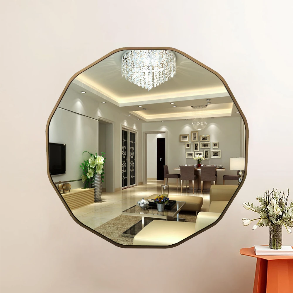 wholesale  modern bathroom decor large gold MDF framed large Chic Geometric dressing 12 sided wall mirror miroir spiegel
