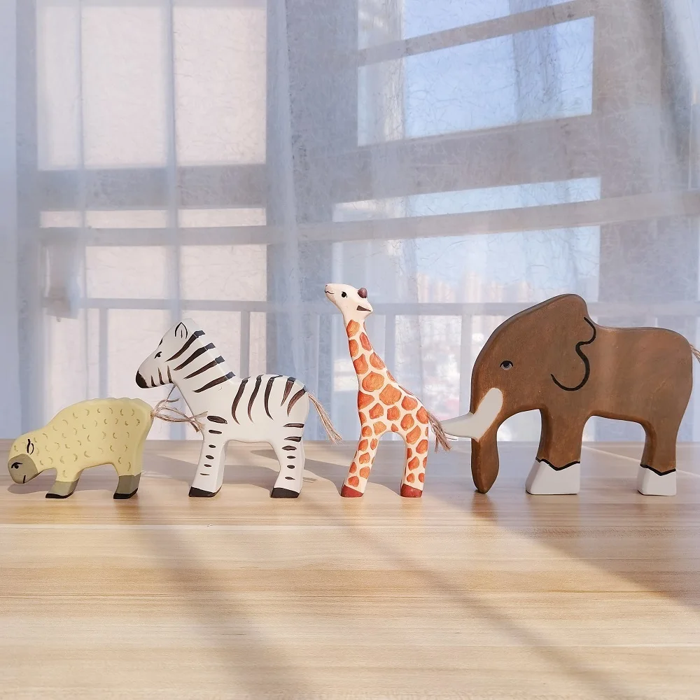 Wolf Wooden Montessori Toys For Kids Handcraft Large Animals Handmade Figure Cognition Early Educational Toys For Children