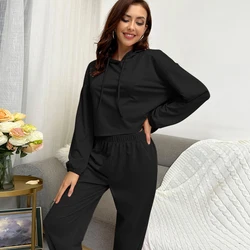 Custom Drop Shoulder Drawstring Hoodie Sweatpants Jogging Sweatshirts Suits Gym crop tops for women Set print logo for spring