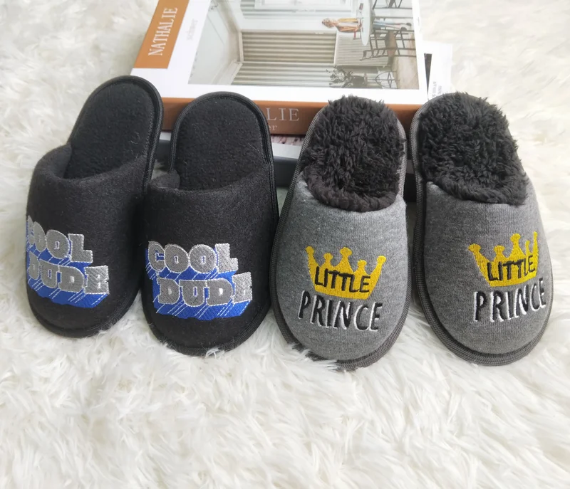 Vegan Kids Boys Cute Cotton Baby House Custom Logo Shoes, Winter Textile Memory Foam Children Boys Felt Clog Slippers