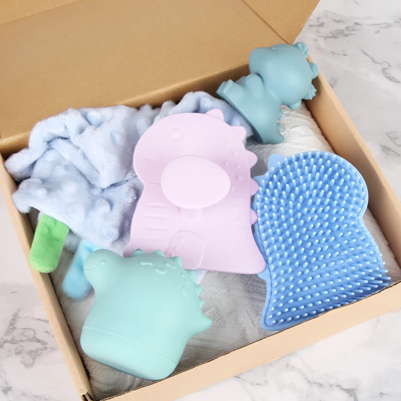 New Design Dinosaurs Newborns Kid Cradle Cap Soft Scrub Brushes Bath Shower Silicone Baby Hair Brush
