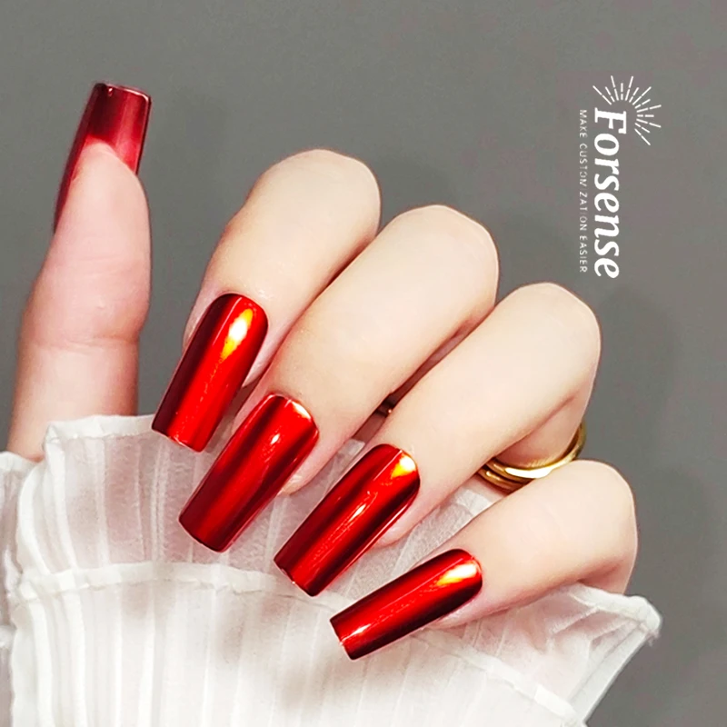 wholesale vendor high end chrome long press on nails bridal wine red bride 24 false nail long square sexy fake nail high quality