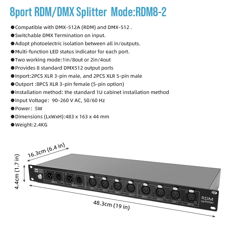 Профессиональный разветвитель RDM & DMX 8-канальный 2 в 4 или 1 8 для управления подсветкой dmx rdm сплиттер узел artnet