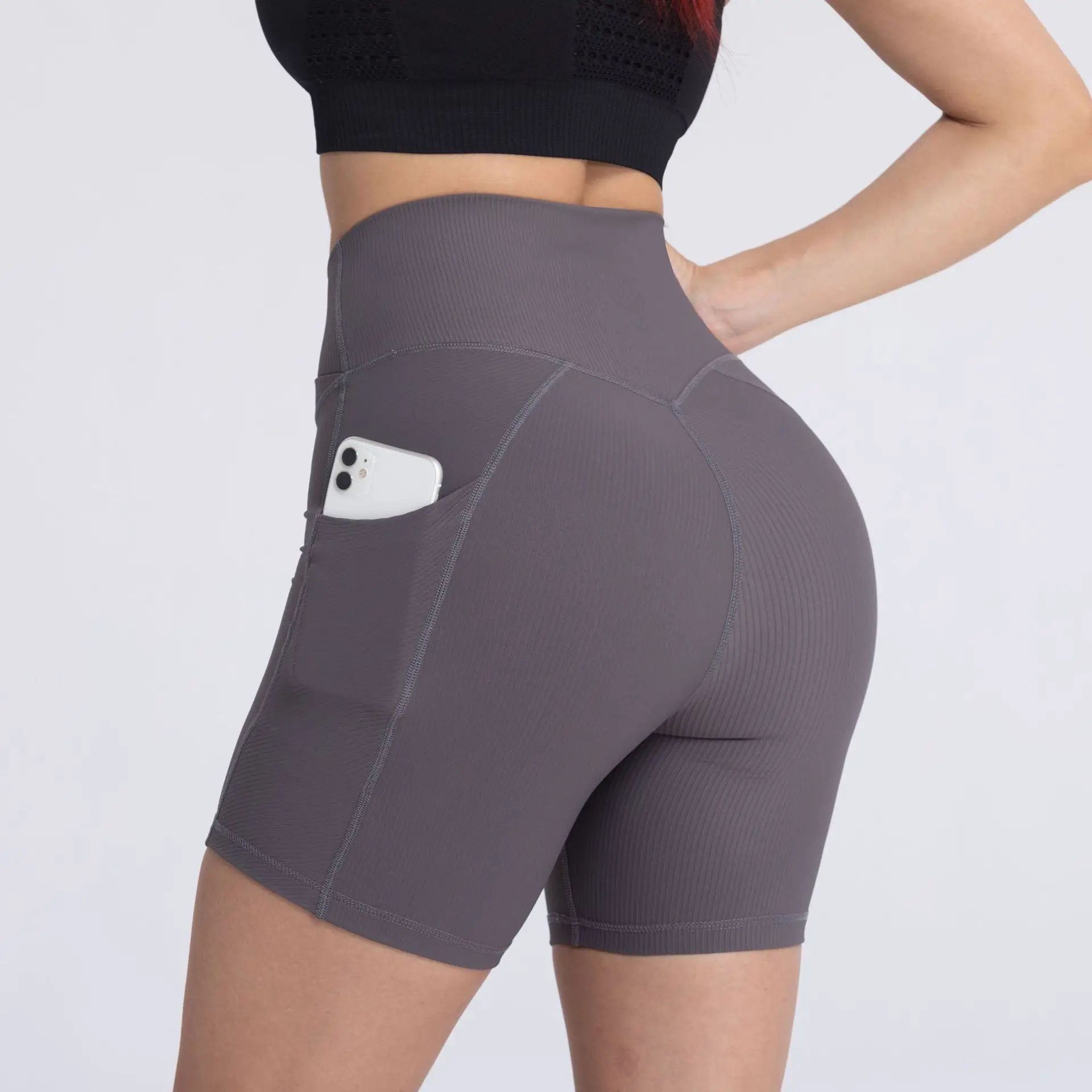 2024 Summer Women High Waist Cross Type Compression Quick Dry Training Shorts with Phone Pockets Gym Fitness Yoga Shorts