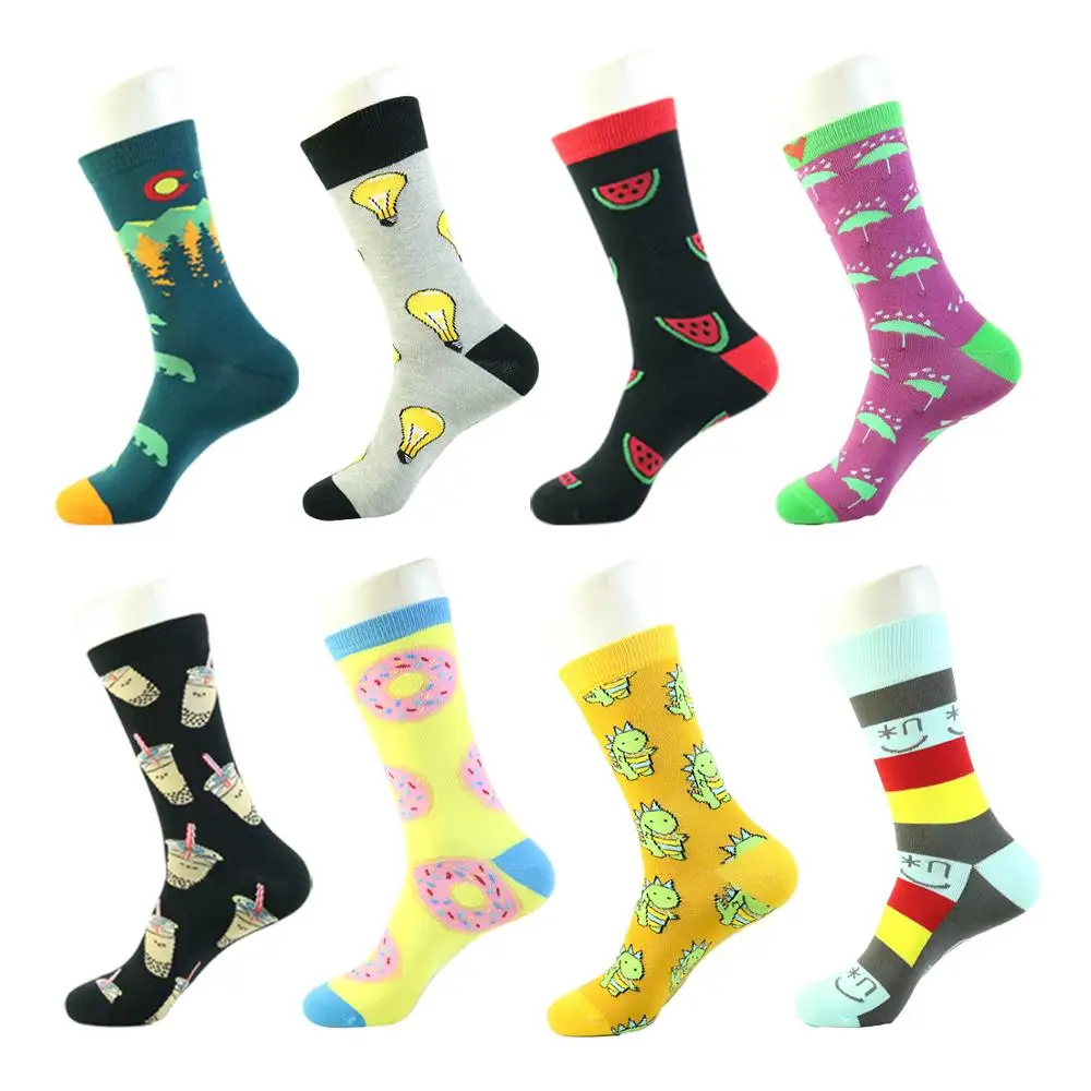 Custom bamboo fiber novelty socks wholesale knitting jacquard logo pattern  men crew happy funny cotton business tube socks