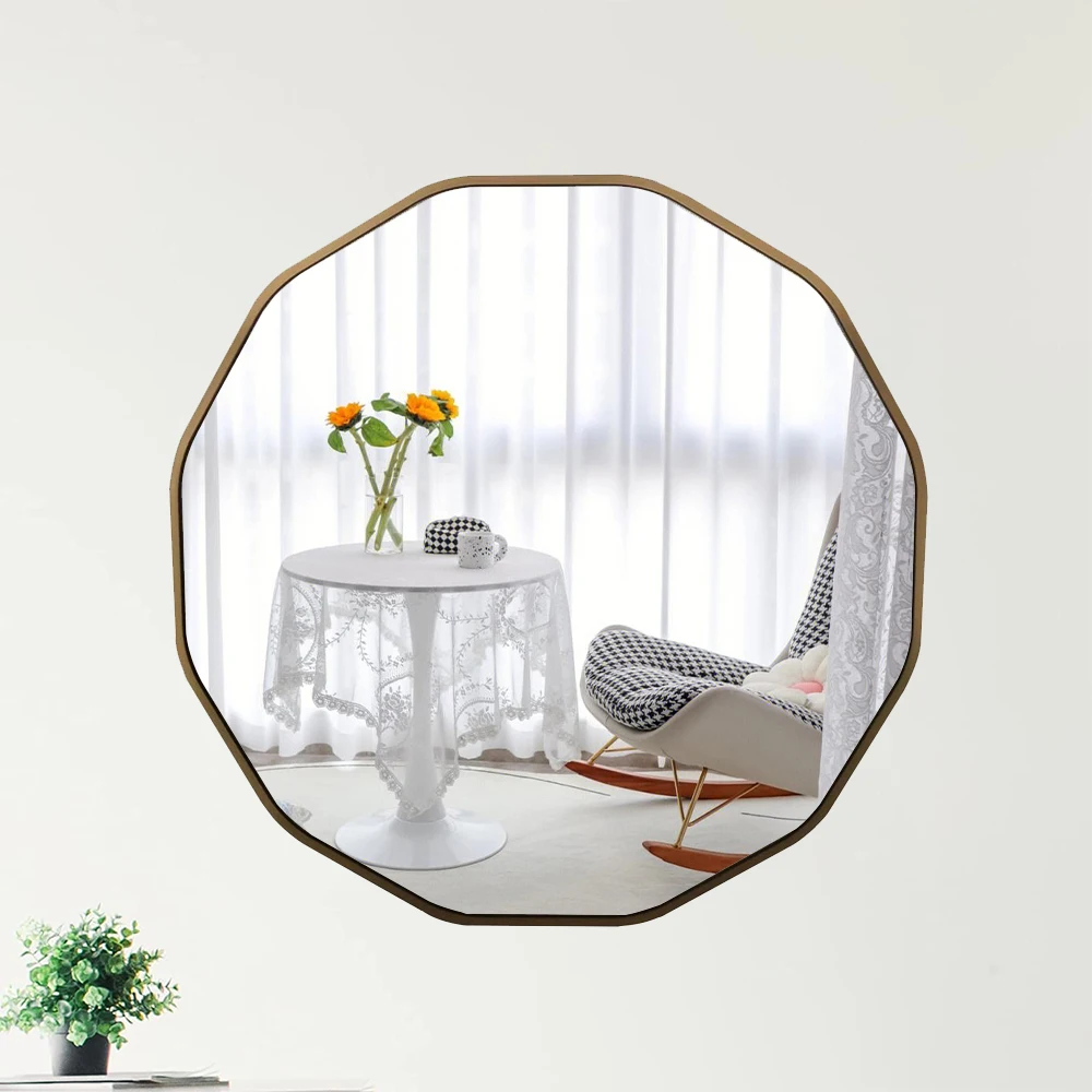 wholesale  modern bathroom decor large gold MDF framed large Chic Geometric dressing 12 sided wall mirror miroir spiegel