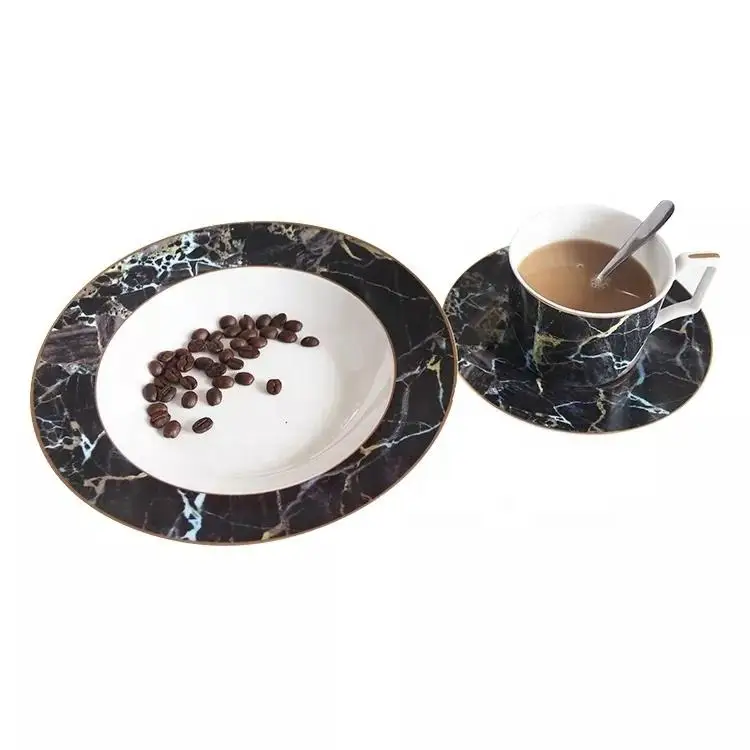 2024  Fine Bone China Ceramic Porcelain Black Marbling Coffee cup Mug