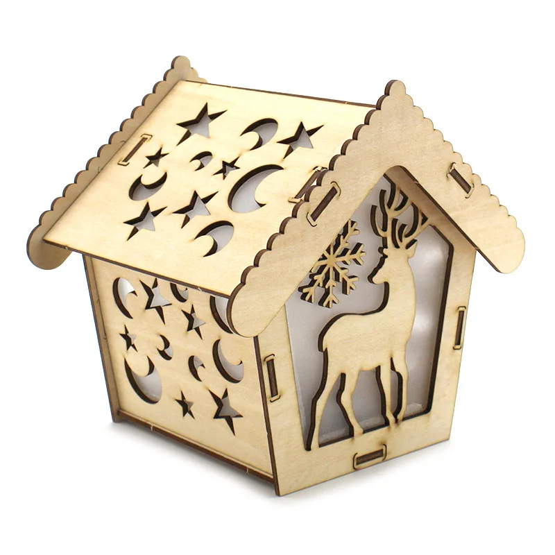 Stem Science Educational Toy  Christmas Lamp Led Light Xmas Lantern Small Wood Craft Christmas House