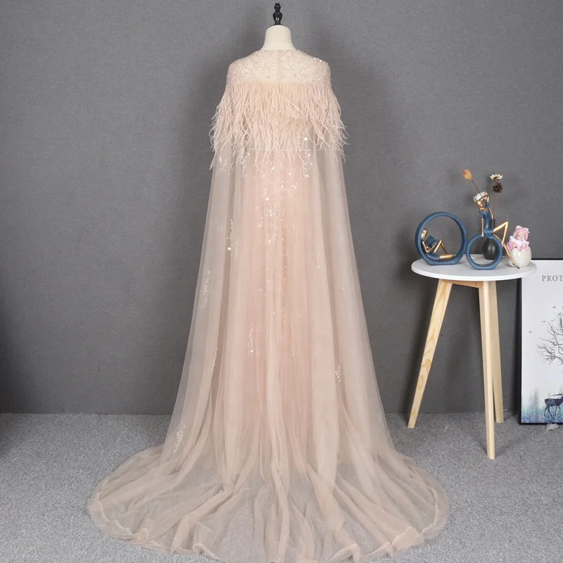 High-end evening dress Heavy beaded flowers  champagne a line tulle fairy  prom dress wholesales