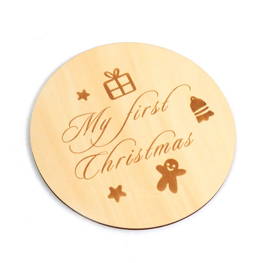 Wood Crafts Laser Cutting Plywood Decoration Wholesale Engraved Baby Milestone Cards DIY pattern and shape
