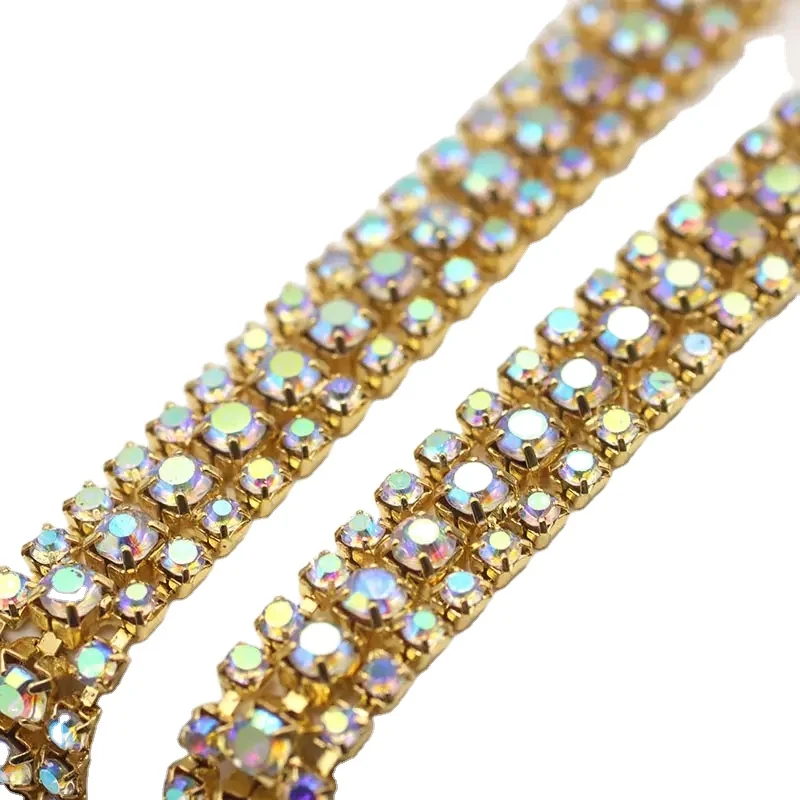 Wholesale Sew On Crystal Rhinestone Cup Chain Gold Base With Claw For Dress Decoration Trim Applique  Rhinestone Claw Chain