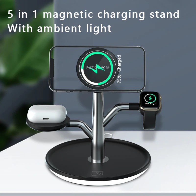 Smart Watch/Airpods/Phone 3 in 1 Universal Wireless Charging Stations Fast Qi Charging Dock With Night Lamp