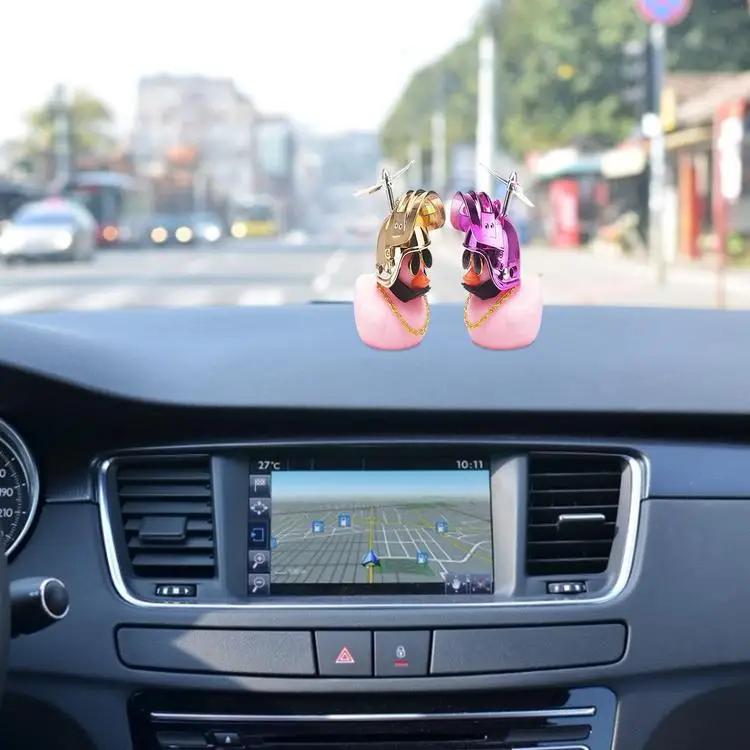 
2021 Style Luminous Bamboo Dragonfly Pink Rubber Duck Rubber Duck Toy Car Ornaments Pink Duck Car Dashboard Decoration 