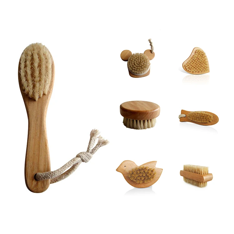 Custom Eco-Friendly Pedicure Tools Finger Cleaning Brush Wooden Lotus Beech Wood Nail Brush Boar Bristle Nail Brushes
