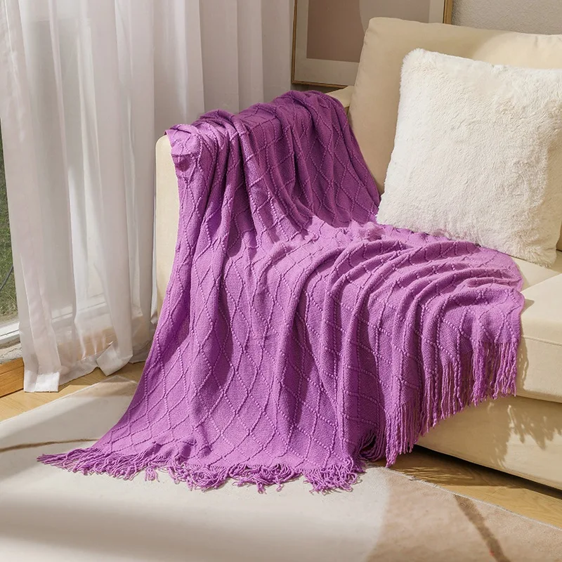 New Materials Soft Breathe Freely Competitive Price Textured Elasticity Tassel Knitted Throw Blankets