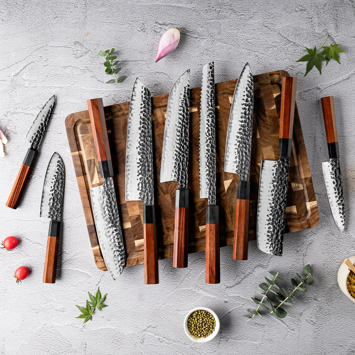 Japanese Aus10 Steel Kitchen Chef Knife Set Sharp High Quality Chef Knife Sets for Kitchen Cutting with Mkuruti Wood Handle