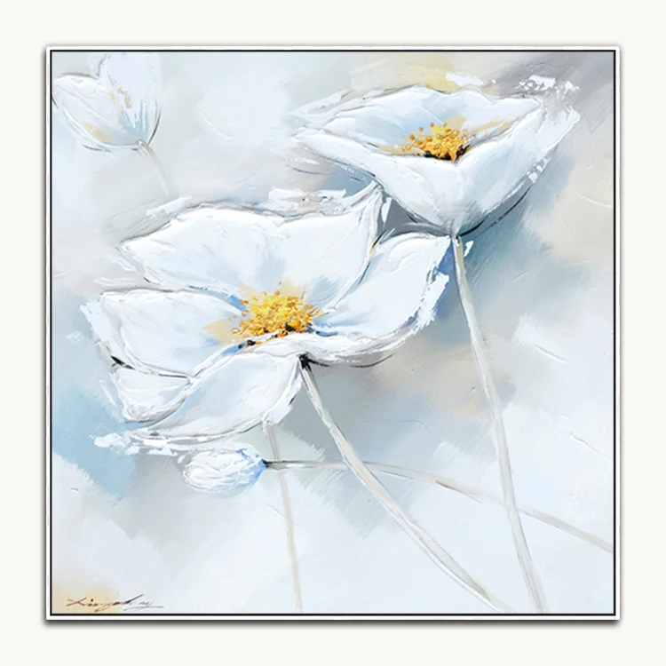 Abstract Modern Art White Flower Handmade Canvas Oil Painting For Wall Decor