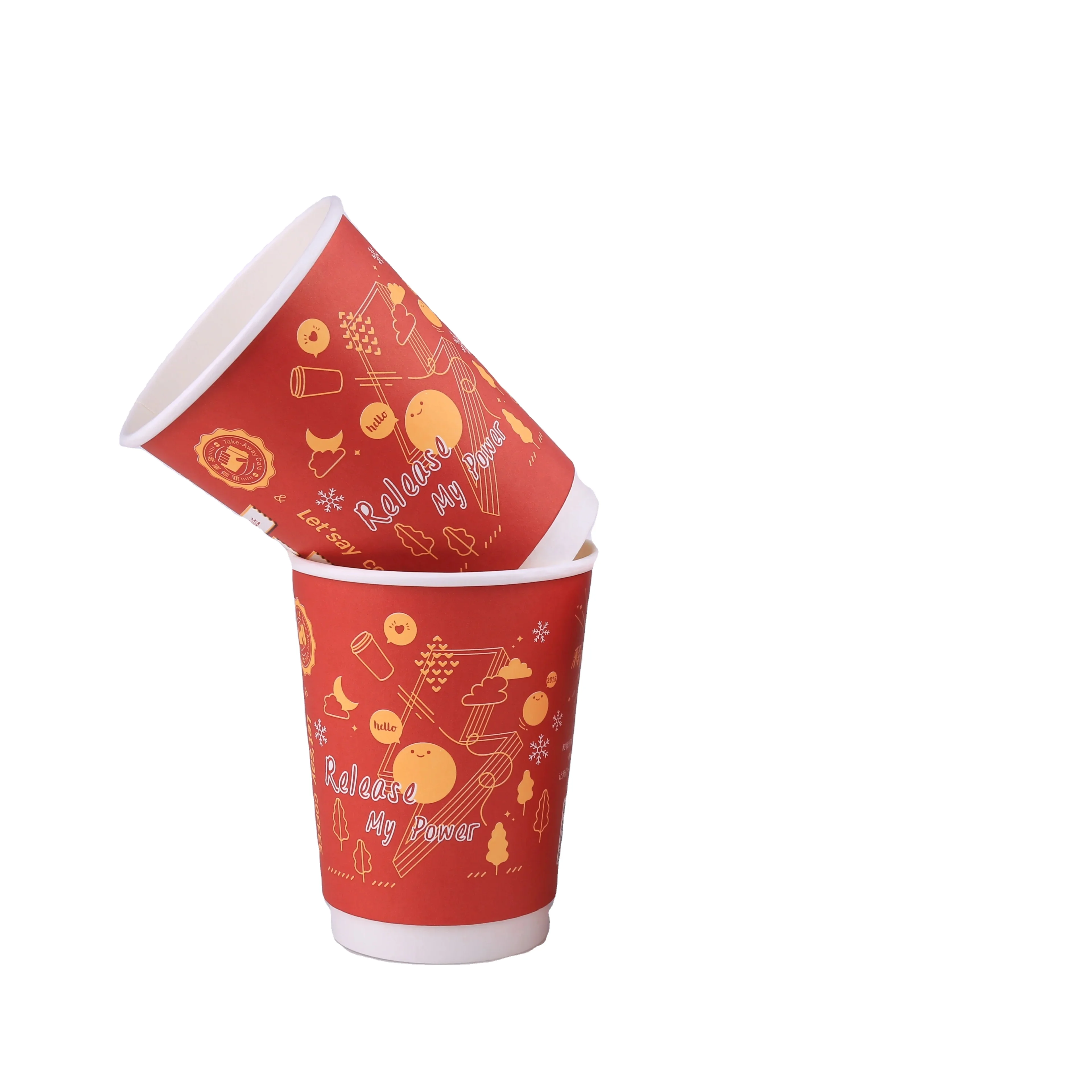 Branded two and three layers corrugated paper cups for hot coffee and tea