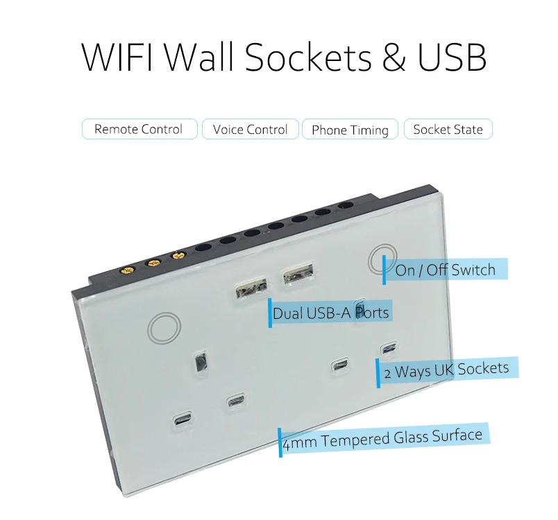 Smart Zigbee 3.0 USB Wall Socket Remote Control Wall Outlet 2 UK Plug With USB Touch Switch Woks With Google Alexa Voice