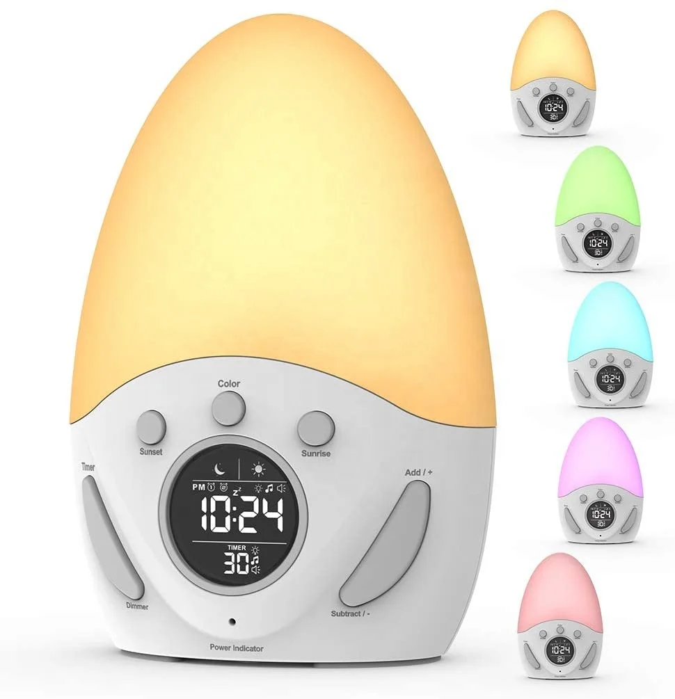 В wake-up light будильник регулируемый в 5 видов цветов восход солнца и заходу солнца. Не Нужен USB также может быть использован легко носить с