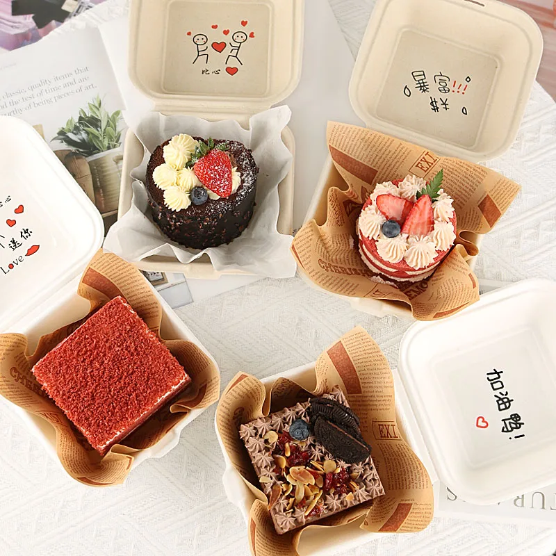 Wholesale Biodegradable Takeaway Hamburger 4x4 inch Burger Bento Fast Food Packing Pulp Sugarcane Bagasse Lunch Paper Boxes
