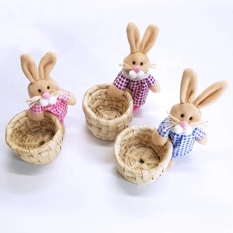 Handmade high quality Straw basket Easter decoration bunny basket pen holders promotional office products