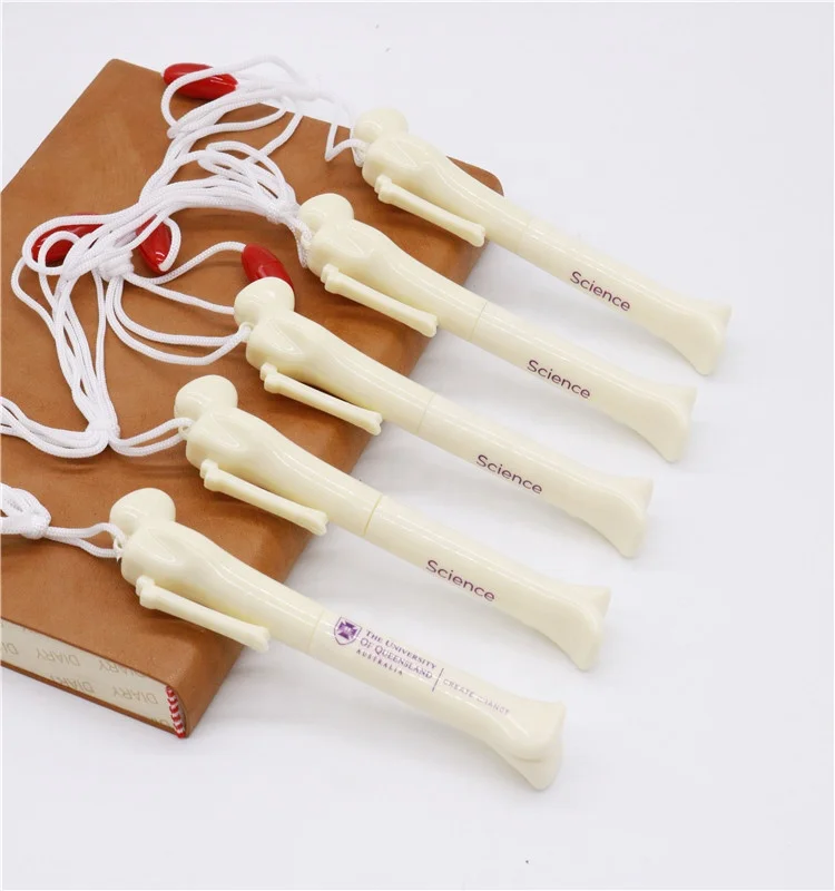 promotional custom bone shape plastic ballpoint pen with lanyard