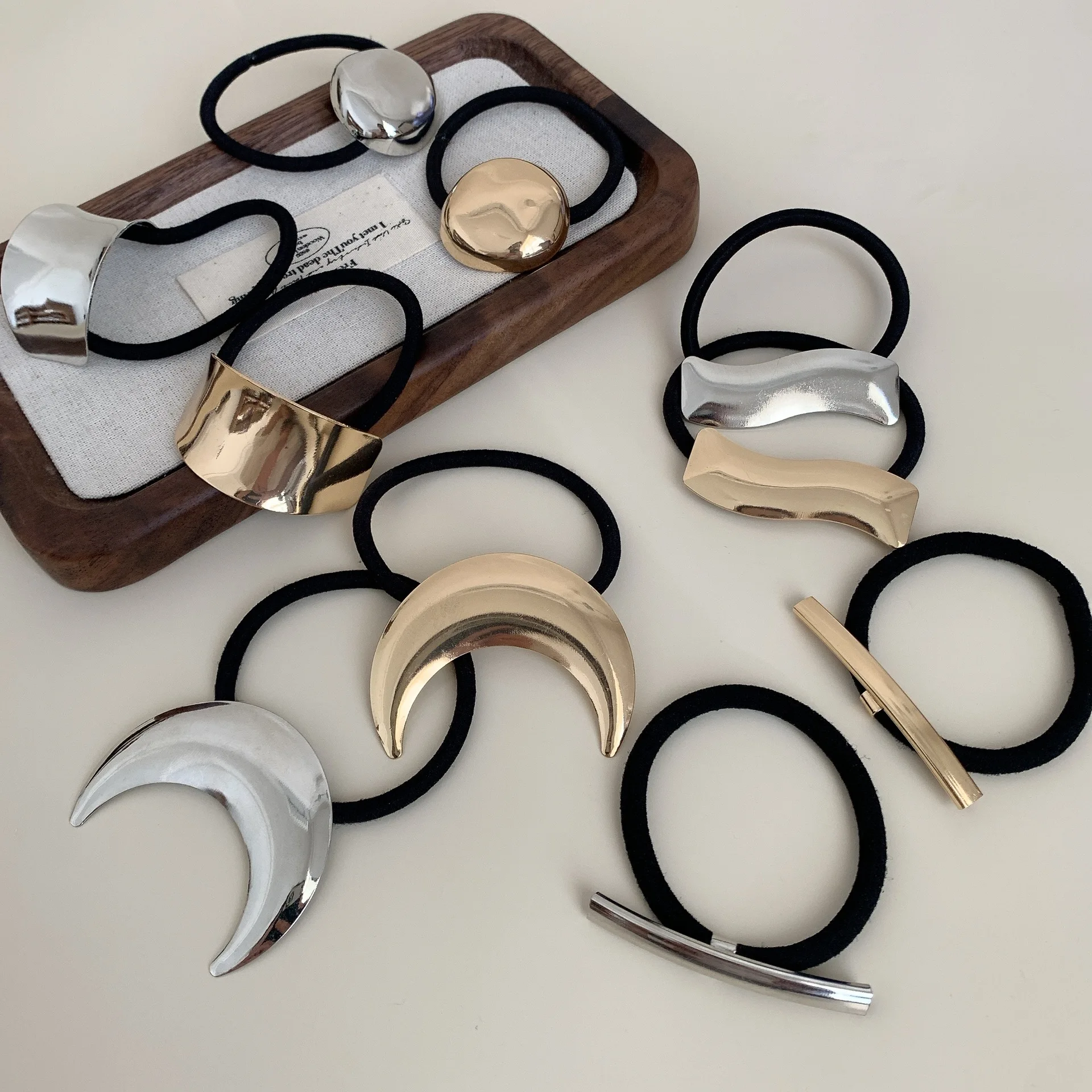 Japanese Style Hair Accessories Girls Ponytail Hair Ties Silver/Gold Color Alloy Charm Hair Band Elastic Rubber Band
