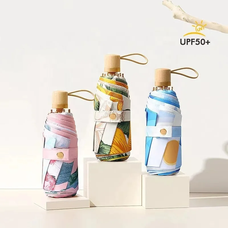 Premium Large Waterproof  Double Layer Oil Painting National Five Fold Umbrella Mini Wooden Decoration Umbrella Lace Parasol