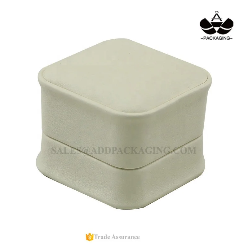 Rose gold LOGO stamped Customized Cream PU leather waist shaped Luxury Jewelry packaging gift single ring box