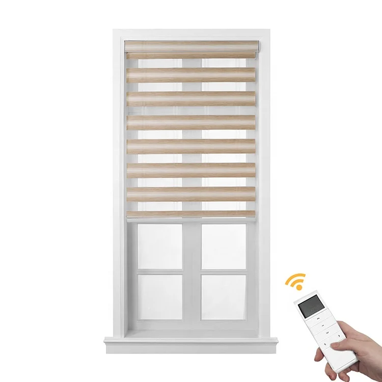 Linen style hot selling cheap motor app remote control electric motorized zebra window blinds smart