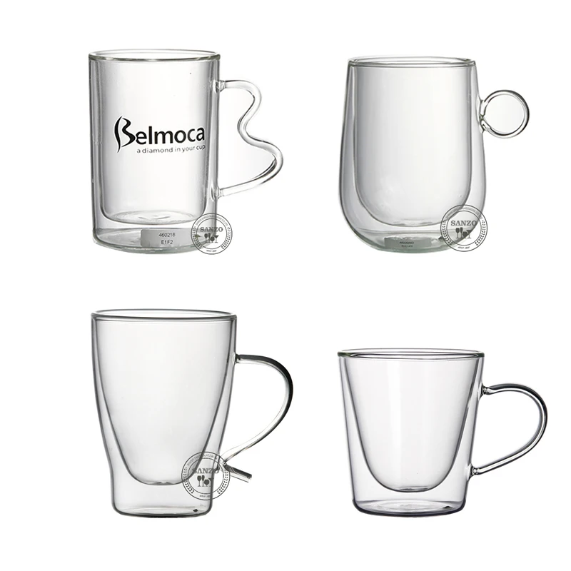 Eco-friend Double Wall Glass Heat Resistant Borosilicate Glass Coffee  Mug with Customized Logo for Latte Milk Manufacturer