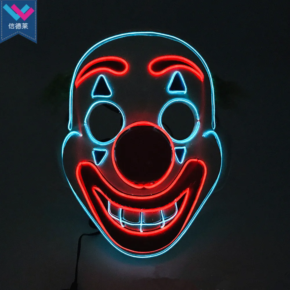 TW-M089 Halloween Clown LED Mask Light Up Props Party Supplies Glowing Joker EL Wire Mask Cosplay Party Decoration