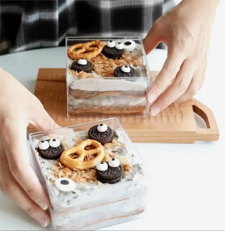 80mm Clear Cake Food Container Box Sweet Pastry Tiramisu Biscuit Acrylic Cake Box Sugar Nut Container