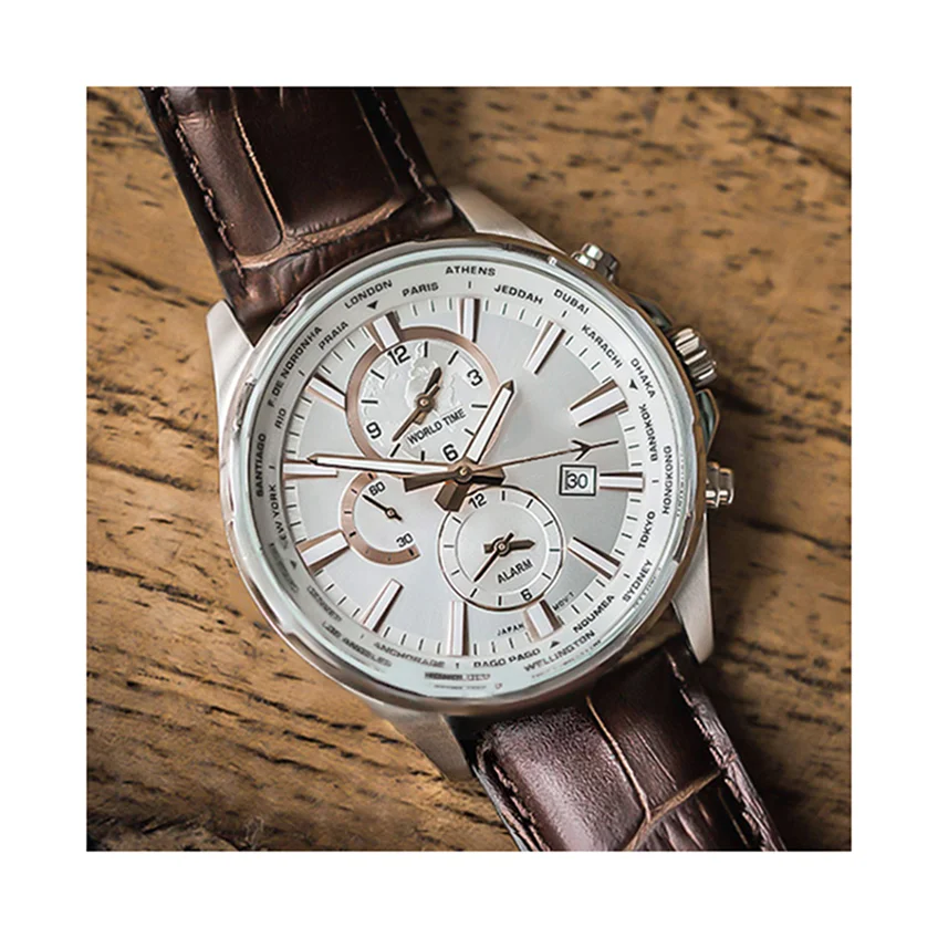 Popular stainless steel case calendar alarm GMT Japanese movement men waterproof quartz watch