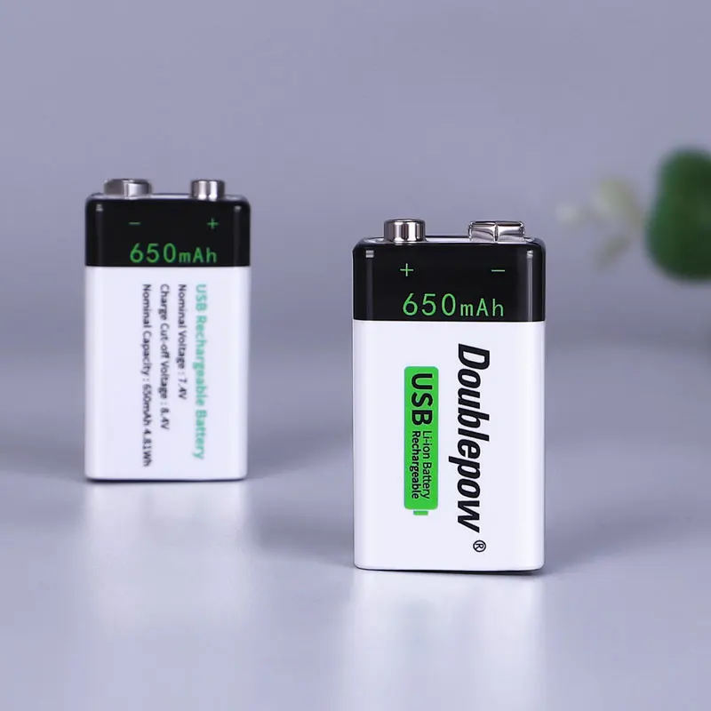 Doublepow Customized 9 Volt 650mAh Lithium Ion packs Rechargeable USB Batteries for Consumer Electronics