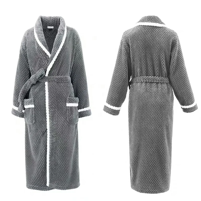 Super Soft Cheap Adults High Quality Soft Bathrobe Jacquard Solid Flannel Fleece Winter Bathrobes For Women