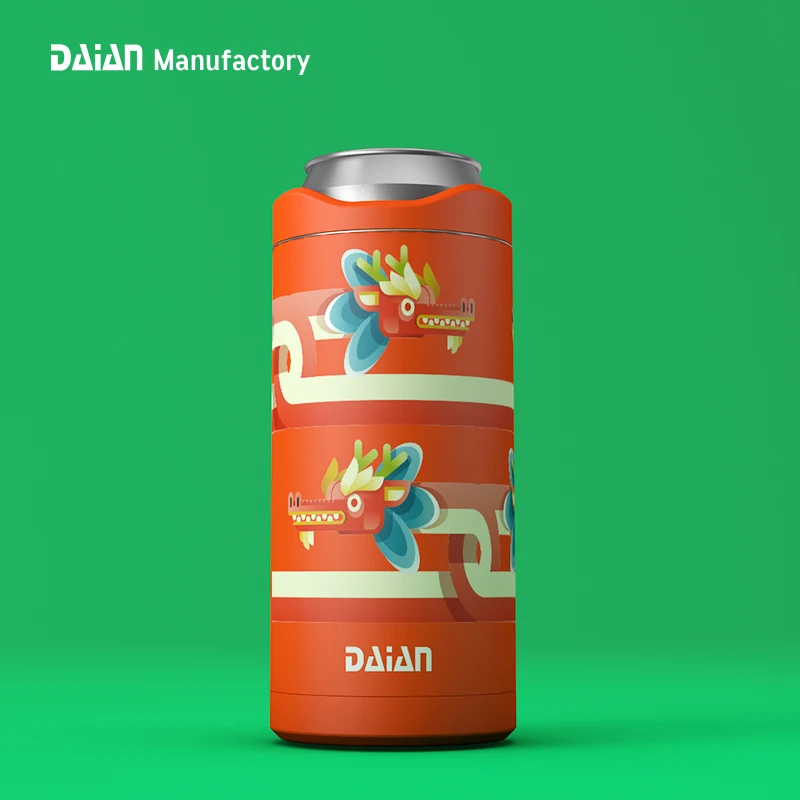 China Supplier Dragon Boat Festival Item New Arrival Custom Logo 12oz Stainless Steel Insulated Skinny Slim Can Cooler
