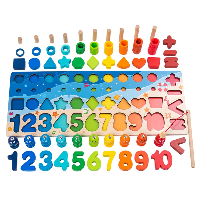 Hot Sale Montessori Multifunction Counting Board Wooden Fishing Math Early Educational Toys for Children