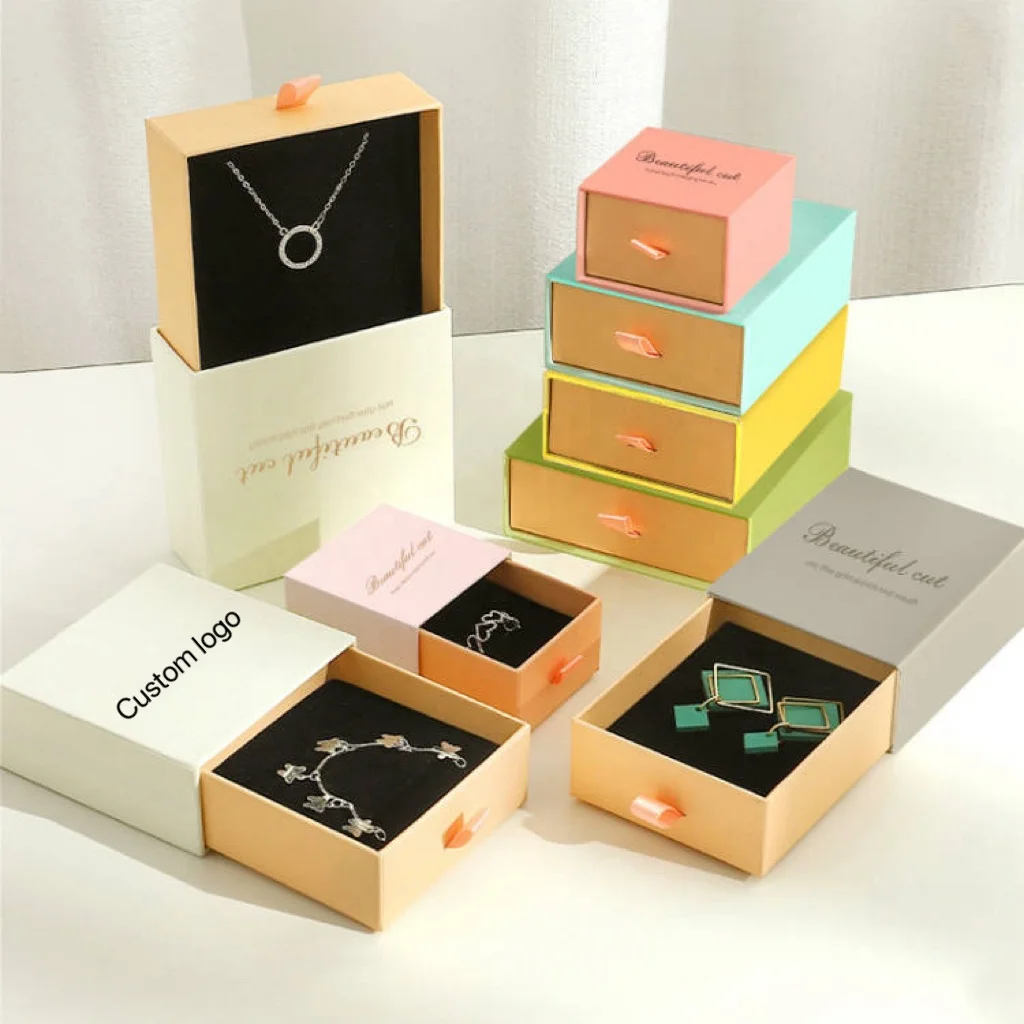 Necklace Earring Gift Packaging Jewelry Box Ring Box Fancy Custom Small Rigid Cardboard Hard Paper Wholesale Recyclable Luxury