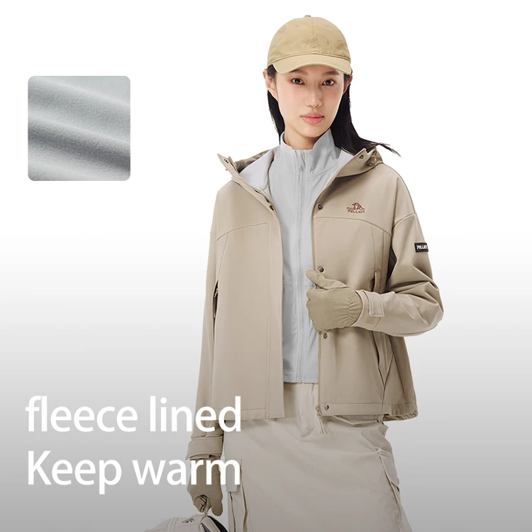 women new autumn outdoor windproof and water-repellent mountaineering and hiking hooded soft shell jacket