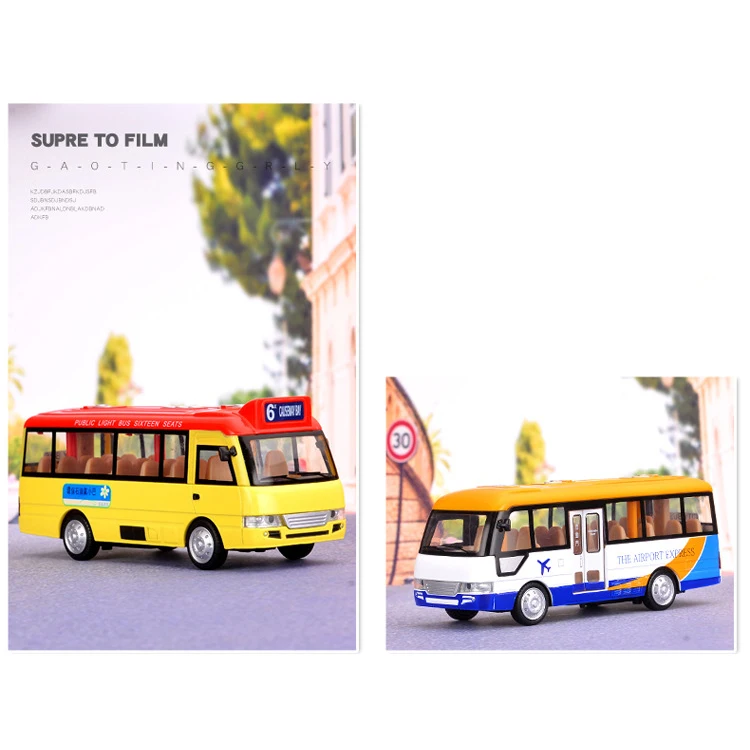 MSZ 1/32 Bus Diecast Pull Back Compare-Car-Models Sound and Light Music Car Model for Kids