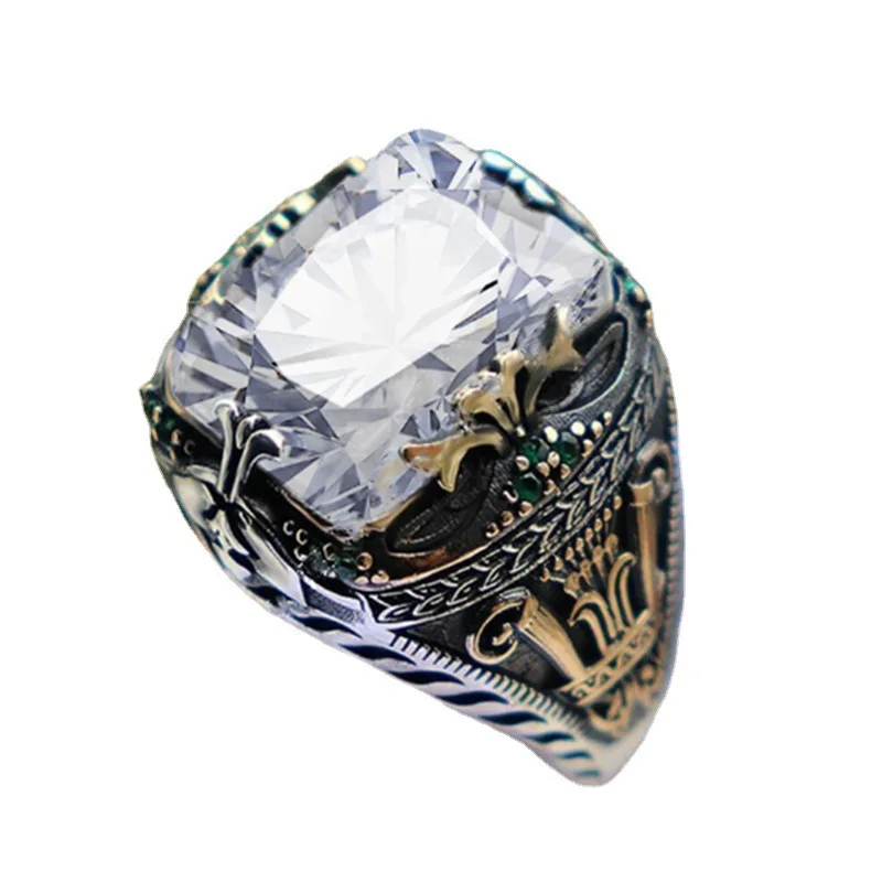 Gemstone Jewellery 925 Silver Plated Ring Luxury Multicolour Saudi Mens Fashion Alloy Silver Ring