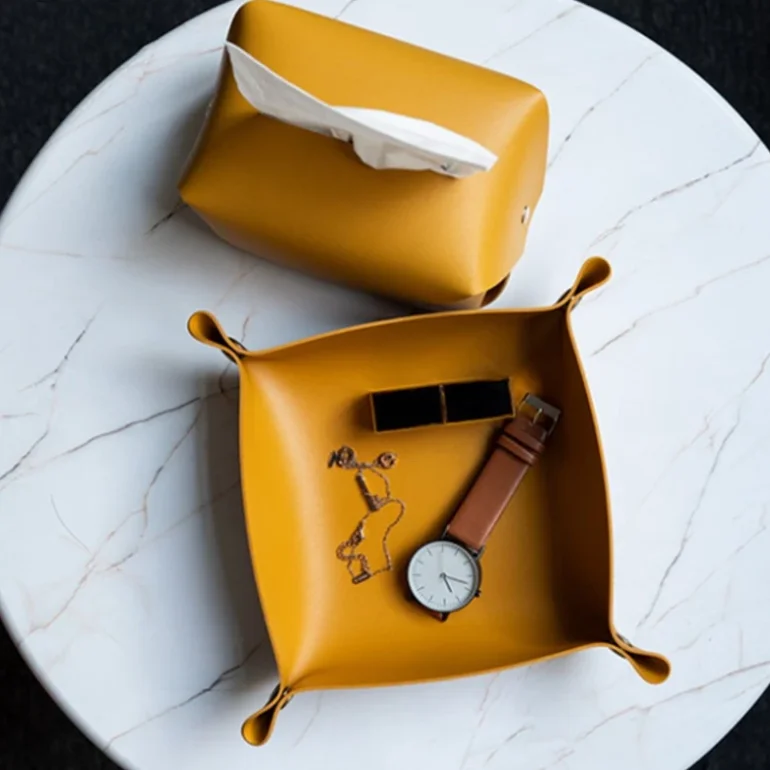 Personalized storage baskets pu leather factory custom desk organize set hot selling storage box for keys faux leather