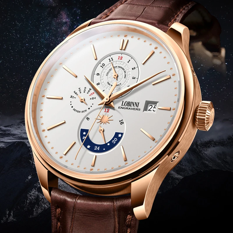 LOBINNI Classic Water Proof Automatic Movement New Watch For Man 2023 Leather Belt
